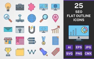 25 SEO FLAT OUTLINE PACK Icon Set