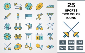 25 SPORTS AND GAMES FILLED TWO COLORS PACK Icon Set