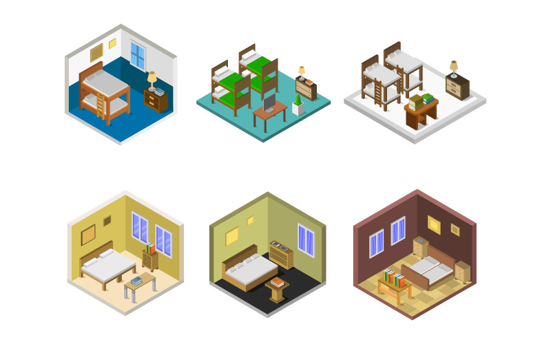 Isometric Bed Room Set - Vector Image Vector Graphic