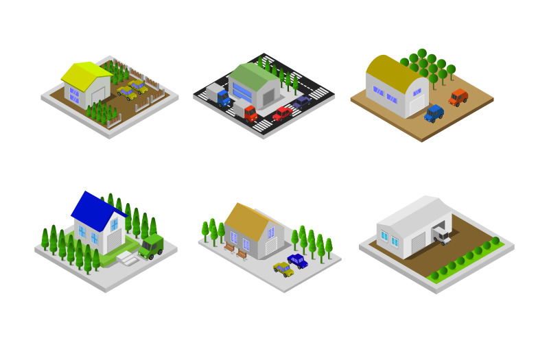 Isometric Garage Set On Background - Vector Image Vector Graphic