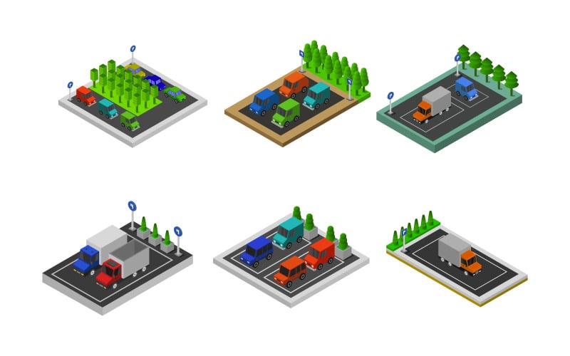 Isometric Parking Set - Vector Image Vector Graphic