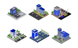 Isometric Police Station Set - Vector Image