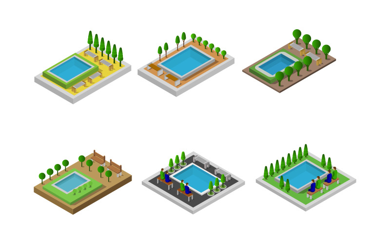 Isometric Swimming Pool Set - Vector Image Vector Graphic