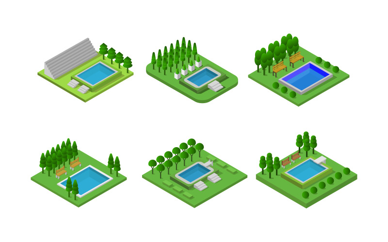 Isometric Swimming Pool Set - Vector Image Vector Graphic