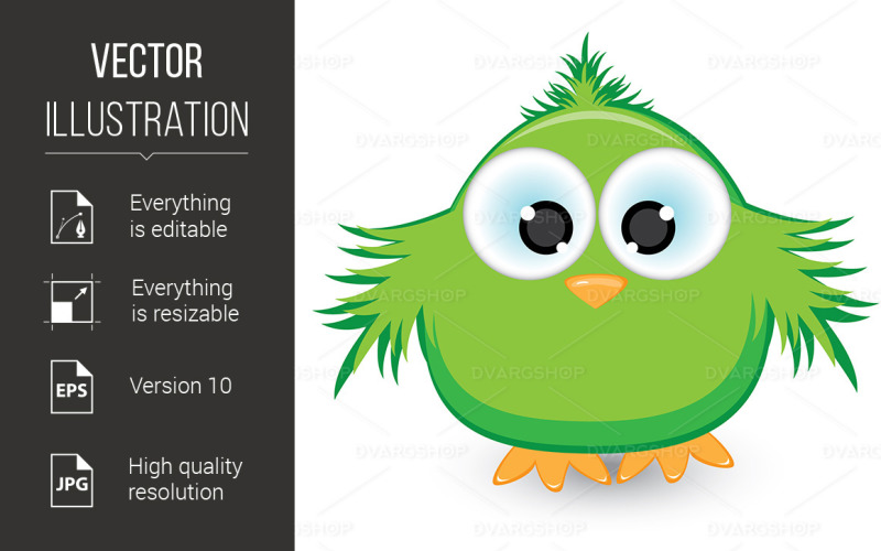 Cartoon Green Sparrow - Vector Image Vector Graphic