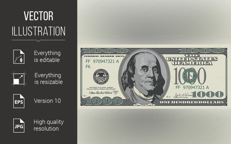 Fake One Thousand Dollars - Vector Image Vector Graphic