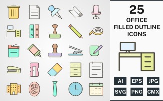 25 OFFICE FILLED OUTLINE PACK Icon Set