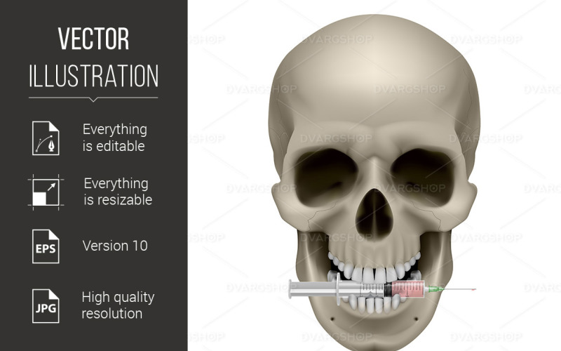 Realistic Skull with a Cigarette - Vector Image Vector Graphic