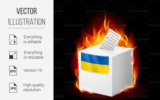 Ukranian Ballot Box in Fire - Vector Image