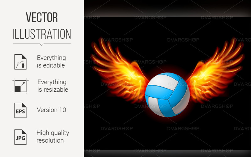 Volleyball Emblem with Fire Wings - Vector Image Vector Graphic