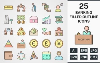 25 BANKING FILLED OUTLINE PACK Icon Set