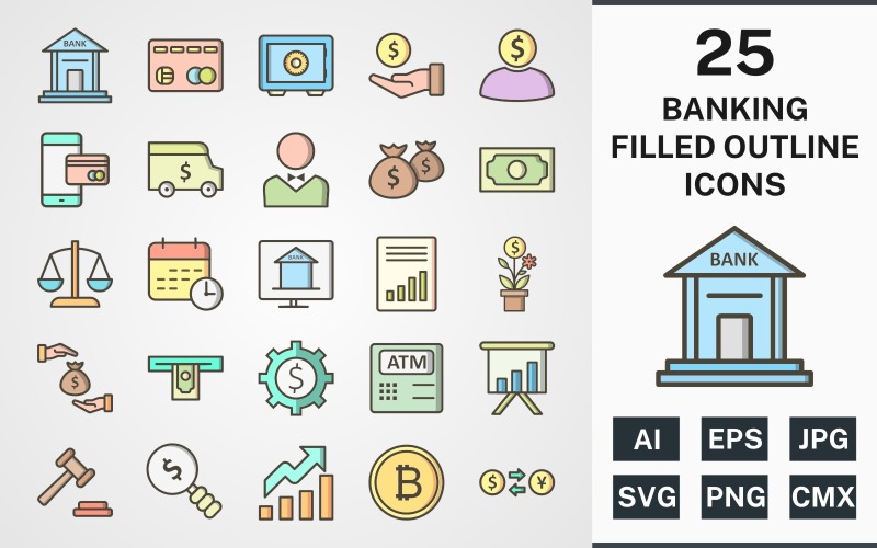 25 BANKING FILLED OUTLINE PACK Icon Set