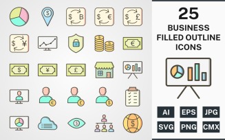 25 BUSINESS FILLED OUTLINE PACK Icon Set