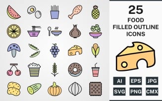 25 FOOD FILLED OUTLINE PACK Icon Set