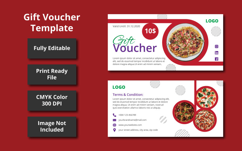 Restaurant Gift Voucher Template - Vector Image Vector Graphic