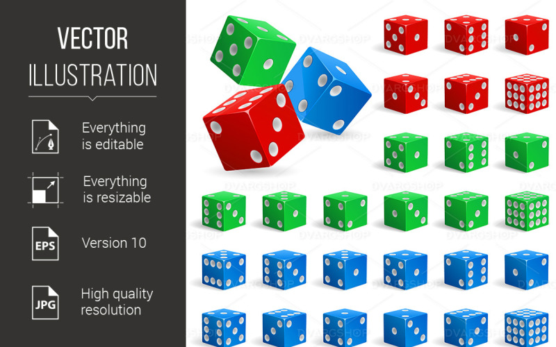 Set of Realistic Dice - Vector Image Vector Graphic