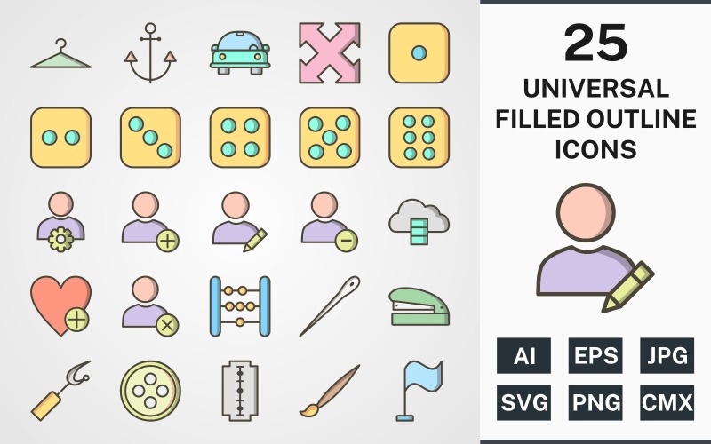 25 UNIVERSAL FILLED OUTLINE PACK Icon Set