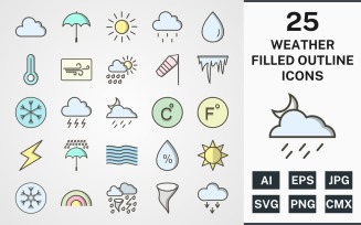 25 WEATHER FILLED OUTLINE PACK Icon Set