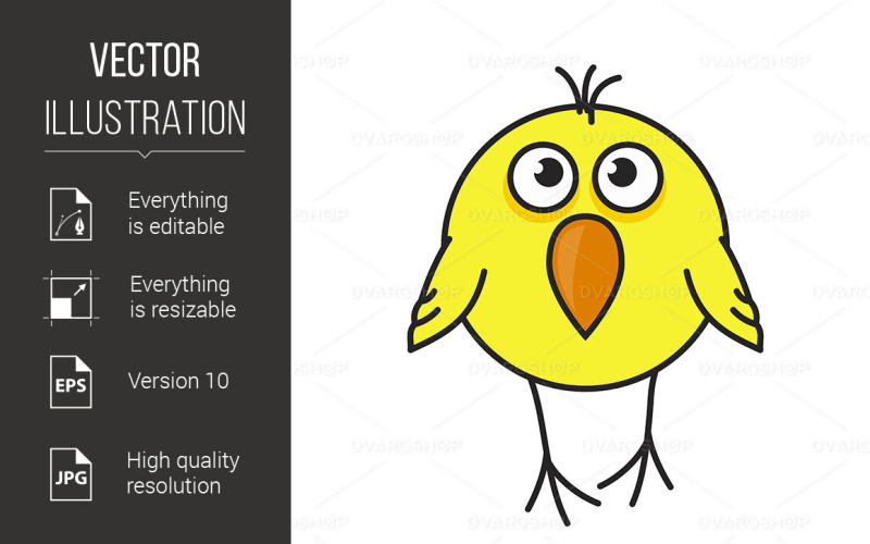 Cute Yellow Bird Icon - Vector Image Vector Graphic