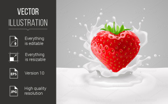 Strawberry Heart with Milk - Vector Image