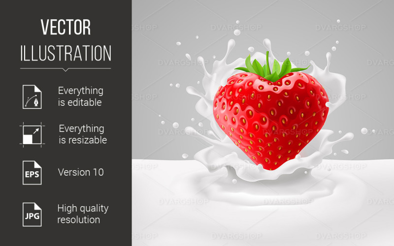 Strawberry Heart with Milk - Vector Image Vector Graphic