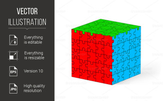 Colorful Cube Made of Puzzle Elements - Vector Image