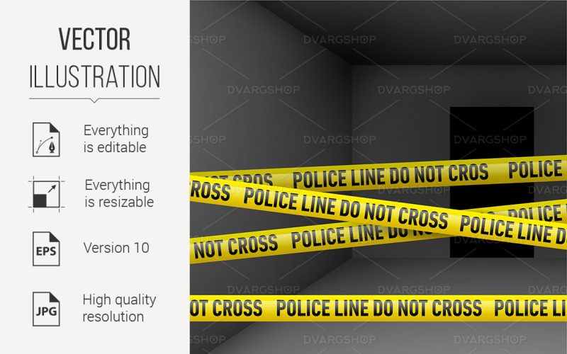 Dark Room with Police Danger Tape - Vector Image Vector Graphic