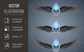 Flaming Mutant Skull - Vector Image