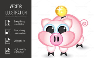 Piggy Bank and Money - Vector Image