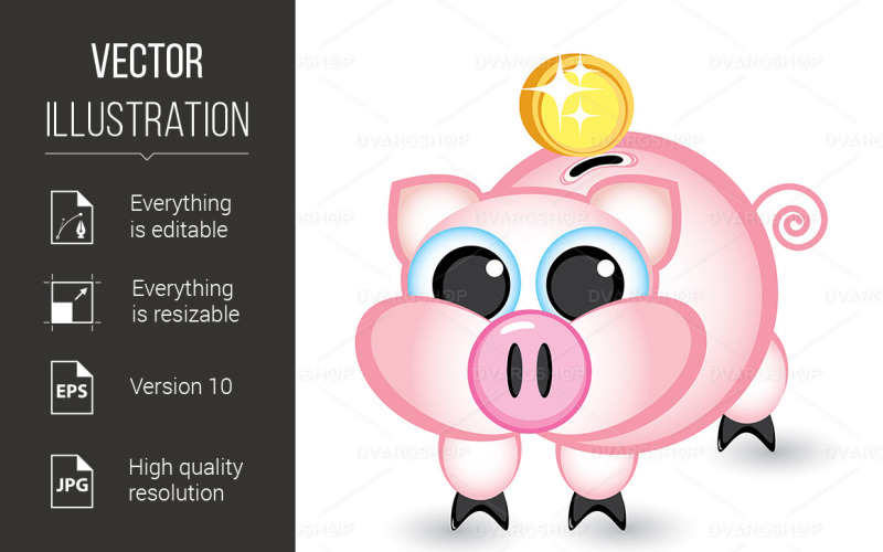 Piggy Bank and Money - Vector Image Vector Graphic