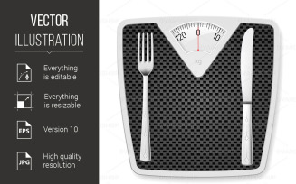Bathroom Scales with Fork and Knife - Vector Image