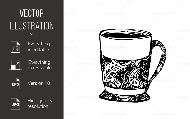 Hand Drawn Sketch of Tea Cup - Vector Image Vector Graphic