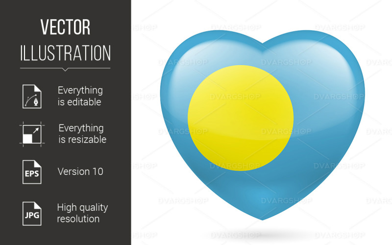 Heart with Palauan Flag Colors - Vector Image Vector Graphic