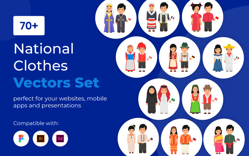 National Clothes Vectors Set Icon Icon Set