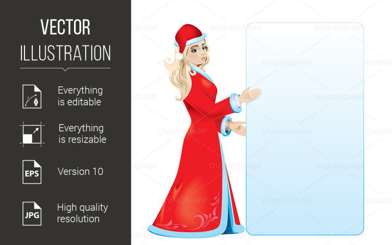 Snow maiden with white blank - Vector Image Vector Graphic