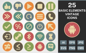 25 BASIC ELEMENTS VINTAGE PACK Icon Set