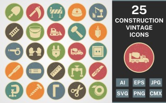 25 CONSTRUCTION VINTAGE PACK Icon Set