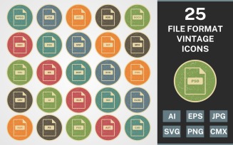 25 FILE FORMAT VINTAGE PACK Icon Set