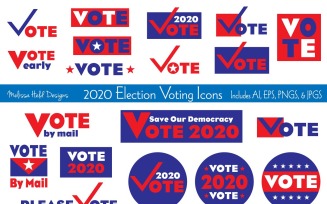 2020 Election Voting Icons - Vector Image