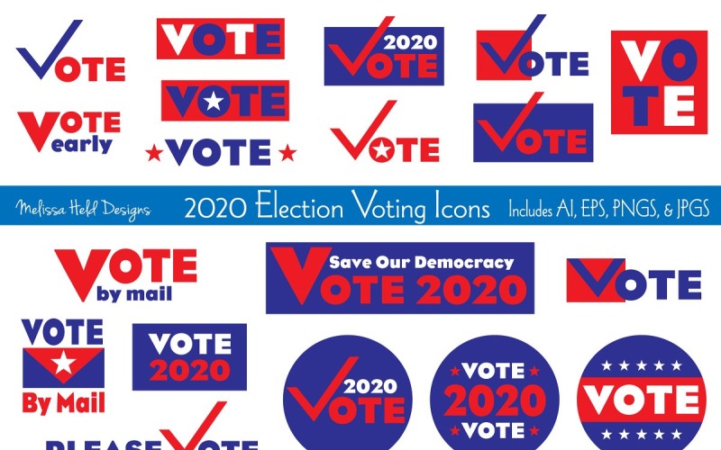 2020 Election Voting Icons - Vector Image Vector Graphic