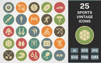 25 SPORTS AND GAMES VINTAGE PACK Icon Set