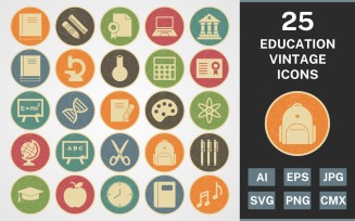 25 EDUCATION VINTAGE PACK Icon Set