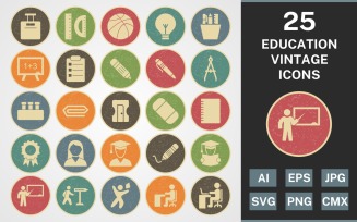 25 EDUCATION VINTAGE PACK Icon Set