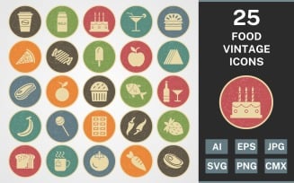 25 FOOD VINTAGE PACK Icon Set