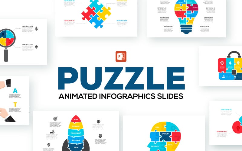 Puzzle Animated Infographics PowerPoint template PowerPoint Template