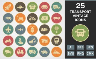 25 TRANSPORT VINTAGE PACK Icon Set