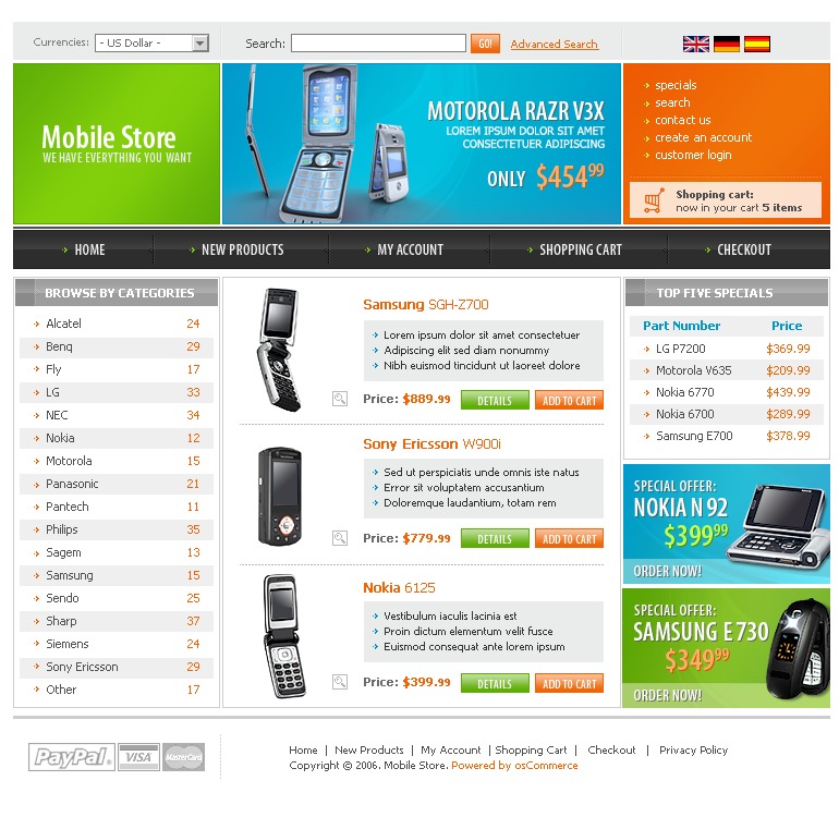 Mobile Store. OSCOMMERCE.