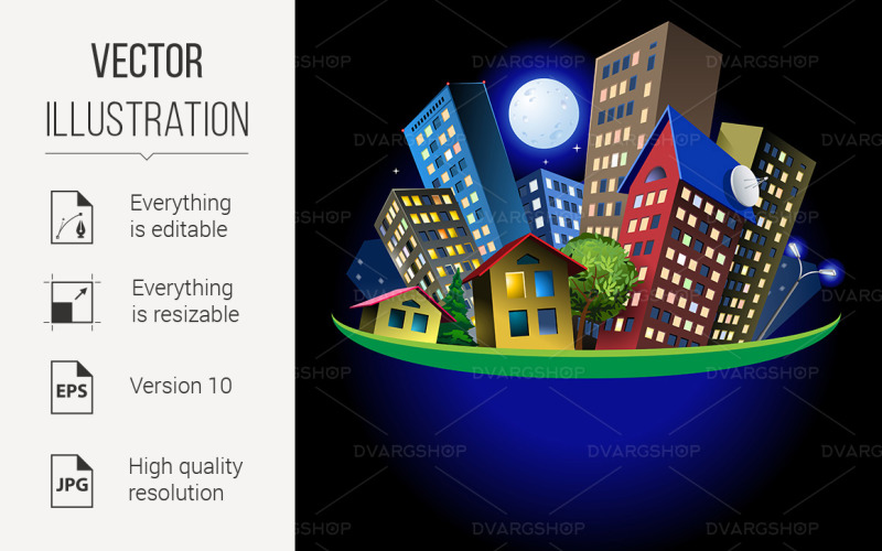 Abstract City at Night - Vector Image Vector Graphic