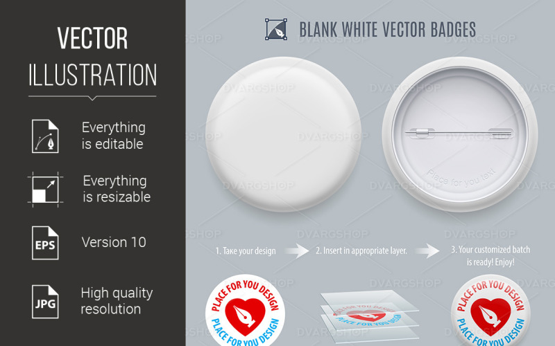 Blank White Badges - Vector Image Vector Graphic