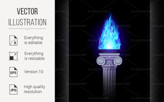 Column with Blue Fire - Vector Image